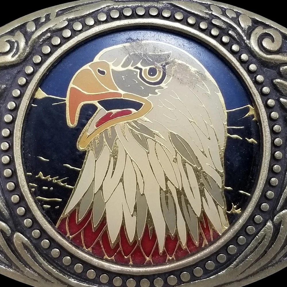 Vintage Eagle Head Small Belt Buckle Western Cowboy American Pride Brass USA‎